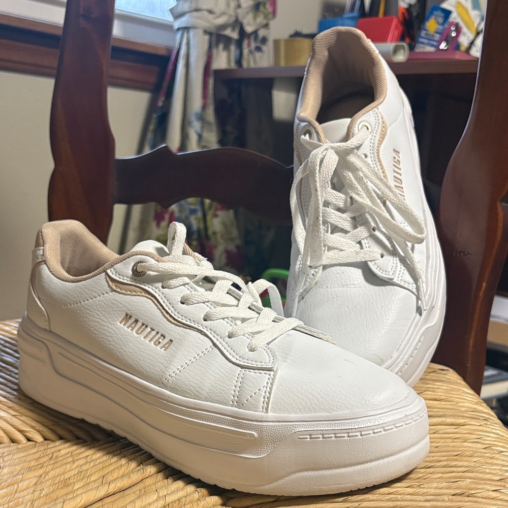 Nautica White Sneakers with Beige Trim